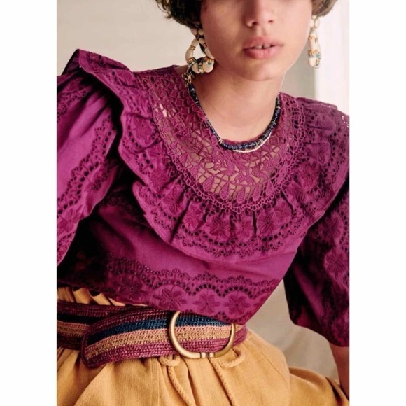 Sezane Elsa Embroidered Eyelet Top Size 36 US 4 Small - Picture 6 of 9